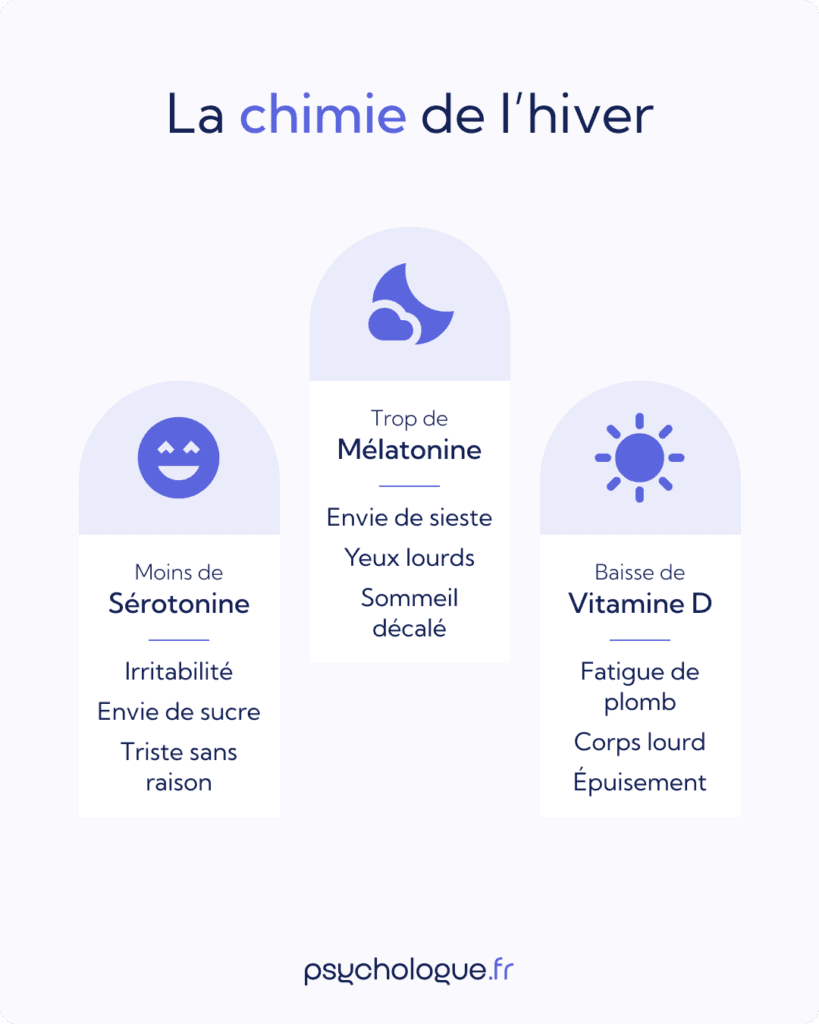 L'hiver a un impact sur la sérotonine, la mélatonine et la vitamine D.