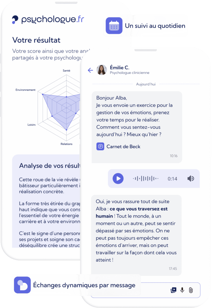 Echangez par messages écrits, vocaux et vidéos avec votre psychologue
